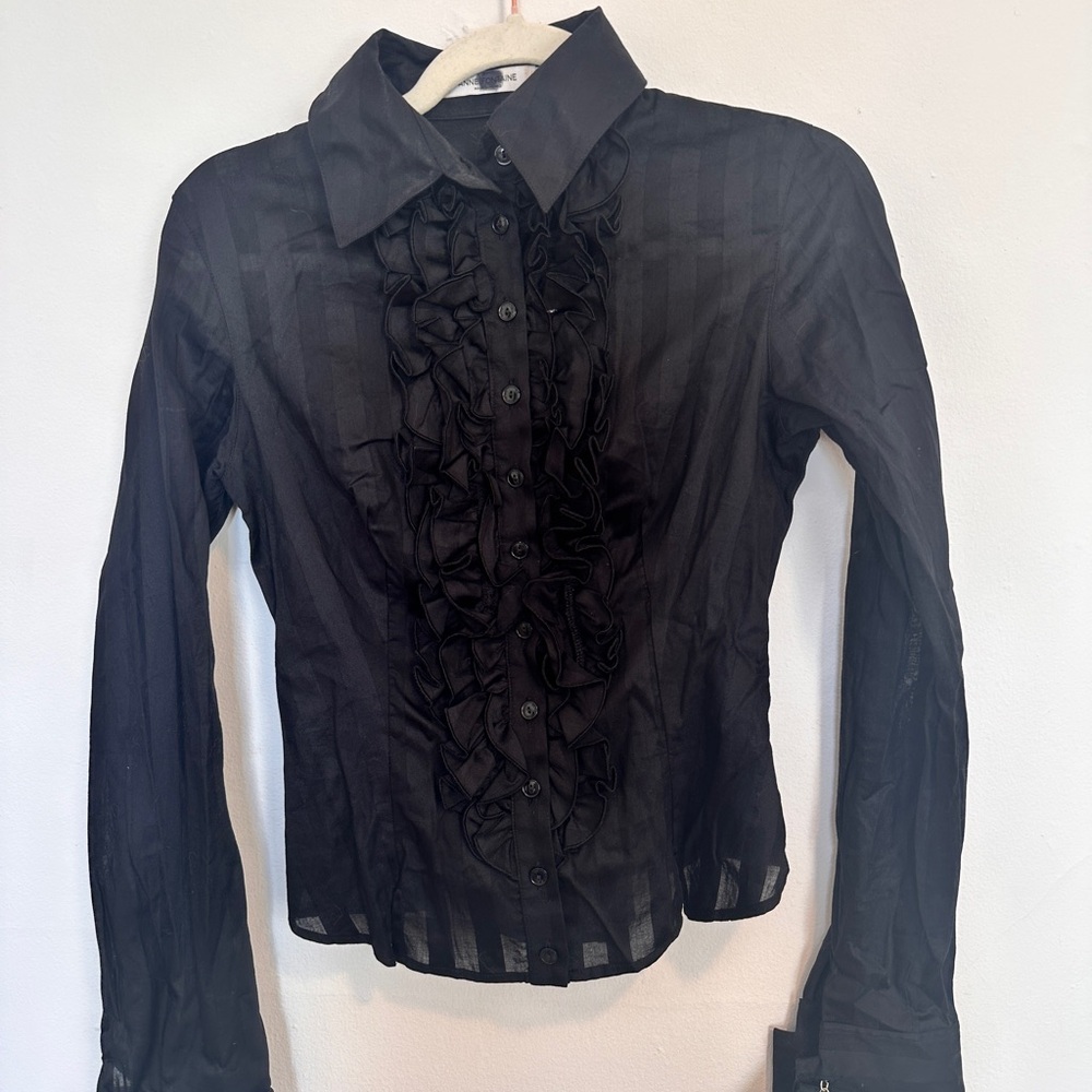 Anne Fontaine Black Ruffled Cuffed Sleeve Blouse
